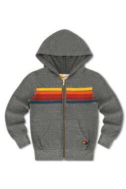 Aviator Nation Kids 5 Stripe Hoodie Gray Rainbow Fleece Zip Up USA Size 14